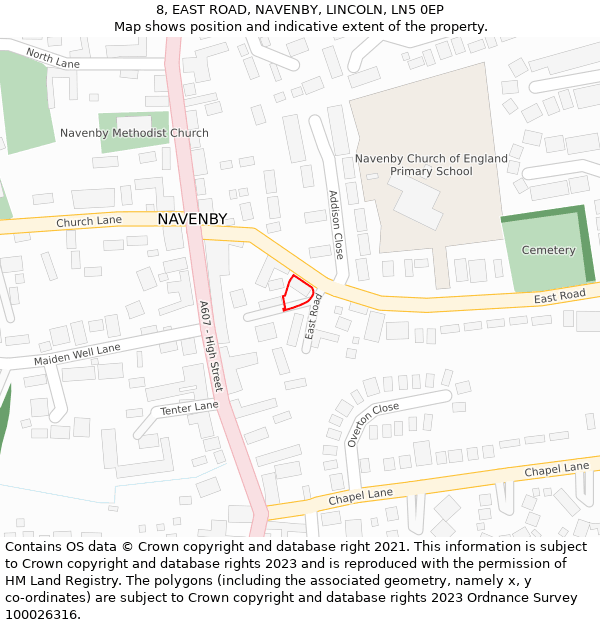 8, EAST ROAD, NAVENBY, LINCOLN, LN5 0EP: Location map and indicative extent of plot