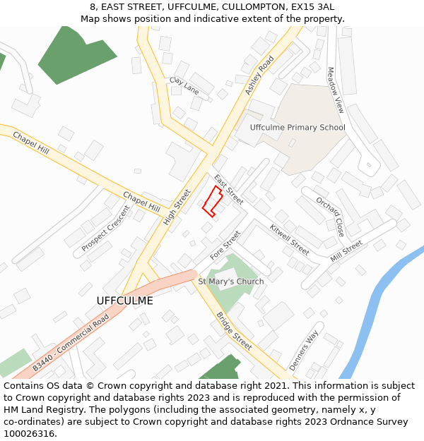 8, EAST STREET, UFFCULME, CULLOMPTON, EX15 3AL: Location map and indicative extent of plot