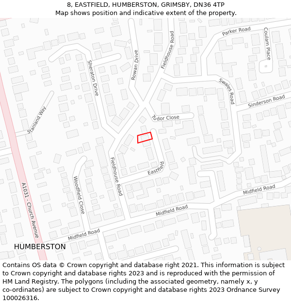 8, EASTFIELD, HUMBERSTON, GRIMSBY, DN36 4TP: Location map and indicative extent of plot