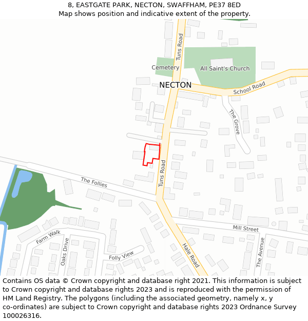 8, EASTGATE PARK, NECTON, SWAFFHAM, PE37 8ED: Location map and indicative extent of plot