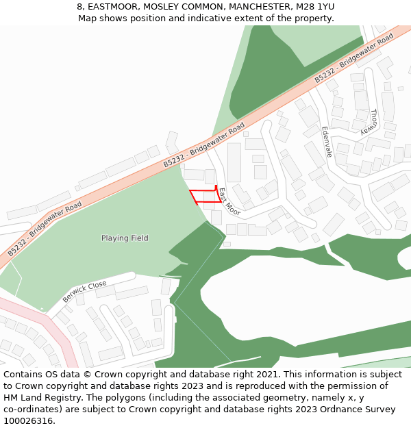 8, EASTMOOR, MOSLEY COMMON, MANCHESTER, M28 1YU: Location map and indicative extent of plot