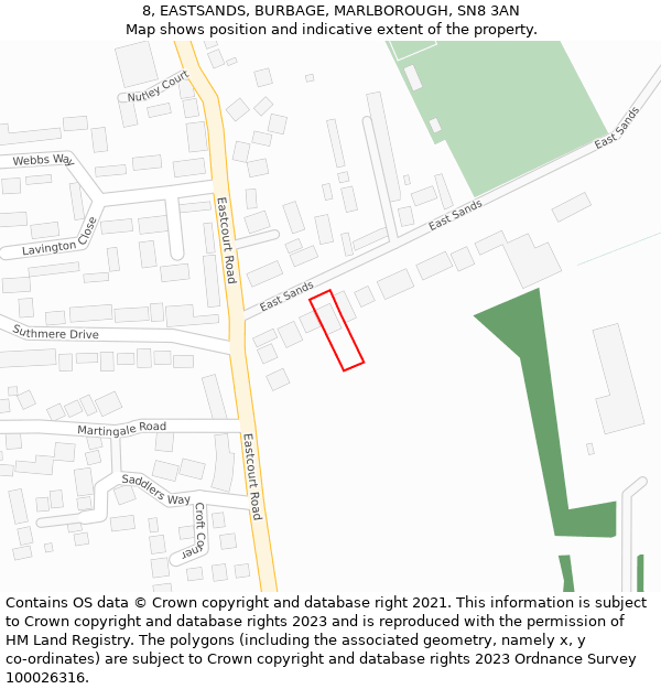 8, EASTSANDS, BURBAGE, MARLBOROUGH, SN8 3AN: Location map and indicative extent of plot