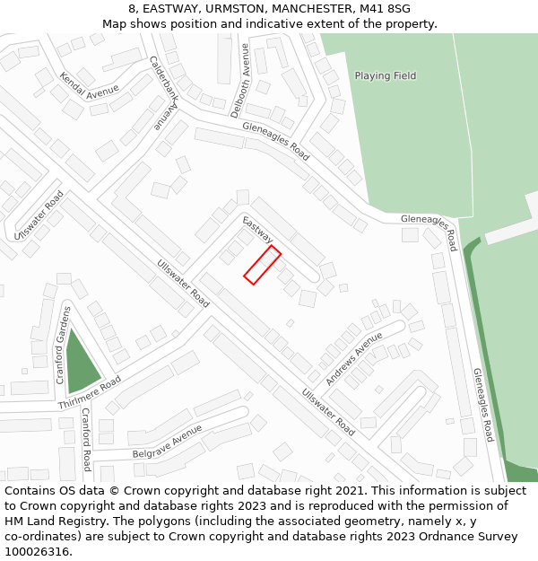 8, EASTWAY, URMSTON, MANCHESTER, M41 8SG: Location map and indicative extent of plot