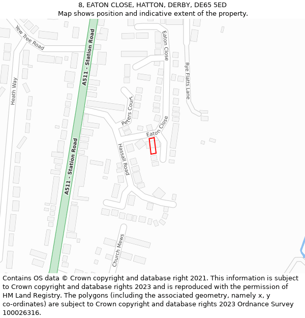 8, EATON CLOSE, HATTON, DERBY, DE65 5ED: Location map and indicative extent of plot