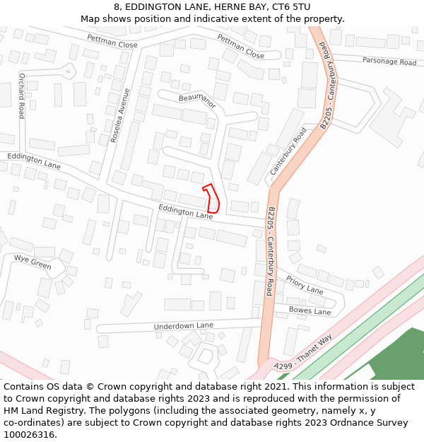 8, EDDINGTON LANE, HERNE BAY, CT6 5TU: Location map and indicative extent of plot