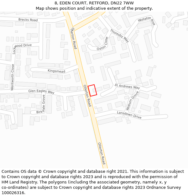 8, EDEN COURT, RETFORD, DN22 7WW: Location map and indicative extent of plot