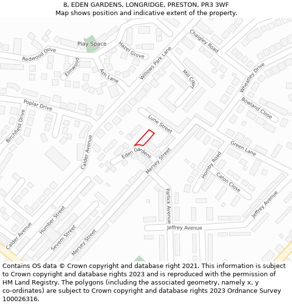 8, EDEN GARDENS, LONGRIDGE, PRESTON, PR3 3WF: Location map and indicative extent of plot