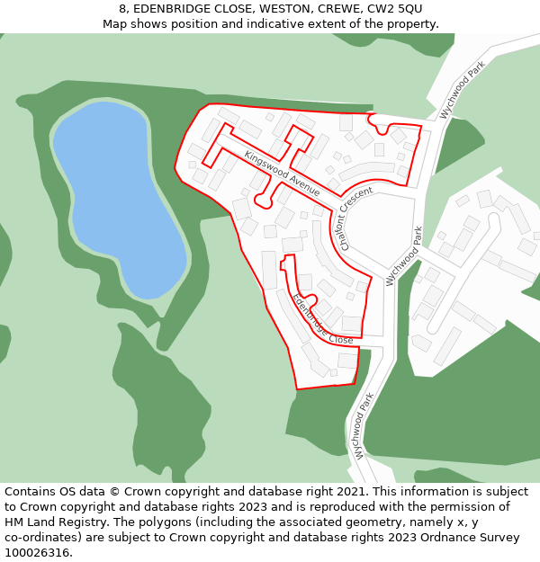 8, EDENBRIDGE CLOSE, WESTON, CREWE, CW2 5QU: Location map and indicative extent of plot