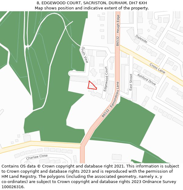 8, EDGEWOOD COURT, SACRISTON, DURHAM, DH7 6XH: Location map and indicative extent of plot