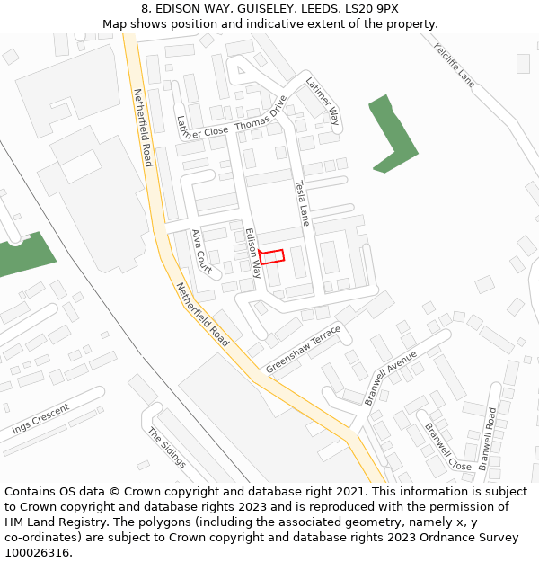 8, EDISON WAY, GUISELEY, LEEDS, LS20 9PX: Location map and indicative extent of plot