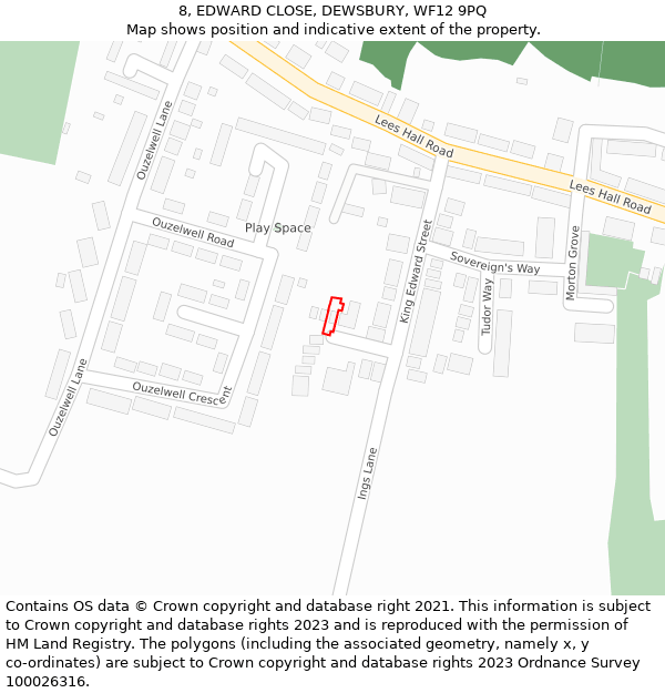 8, EDWARD CLOSE, DEWSBURY, WF12 9PQ: Location map and indicative extent of plot