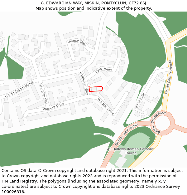 8, EDWARDIAN WAY, MISKIN, PONTYCLUN, CF72 8SJ: Location map and indicative extent of plot