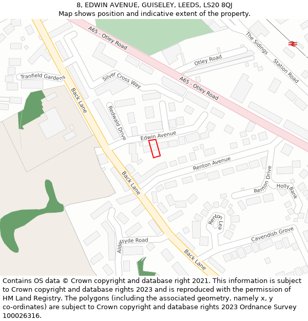 8, EDWIN AVENUE, GUISELEY, LEEDS, LS20 8QJ: Location map and indicative extent of plot