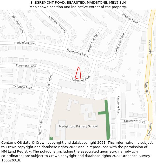 8, EGREMONT ROAD, BEARSTED, MAIDSTONE, ME15 8LH: Location map and indicative extent of plot