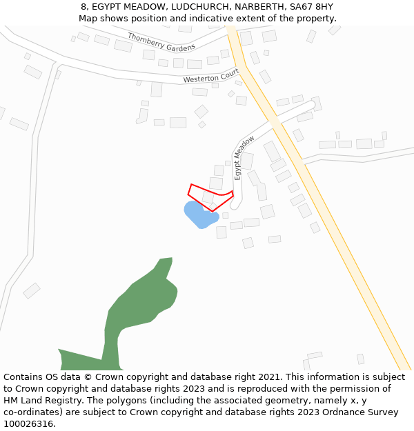 8, EGYPT MEADOW, LUDCHURCH, NARBERTH, SA67 8HY: Location map and indicative extent of plot