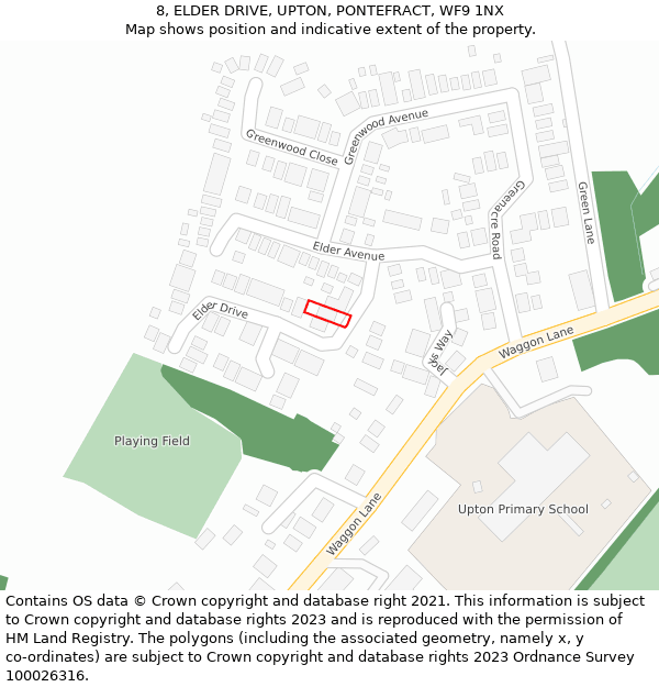 8, ELDER DRIVE, UPTON, PONTEFRACT, WF9 1NX: Location map and indicative extent of plot