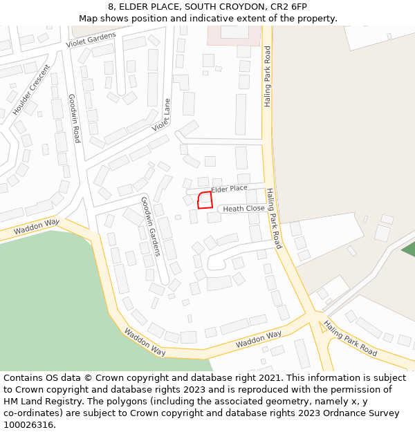 8, ELDER PLACE, SOUTH CROYDON, CR2 6FP: Location map and indicative extent of plot