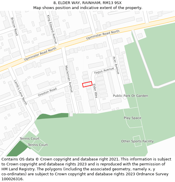 8, ELDER WAY, RAINHAM, RM13 9SX: Location map and indicative extent of plot