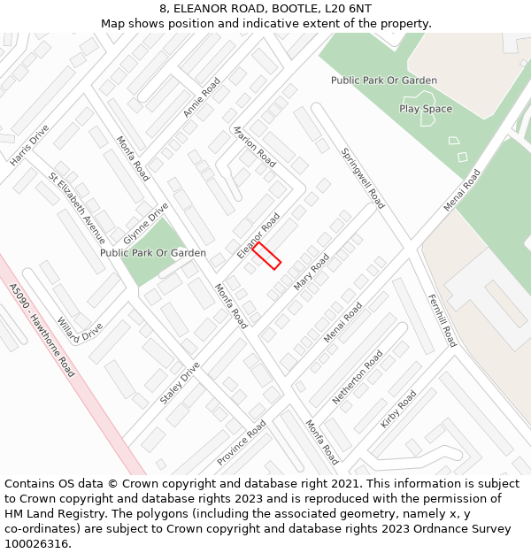 8, ELEANOR ROAD, BOOTLE, L20 6NT: Location map and indicative extent of plot