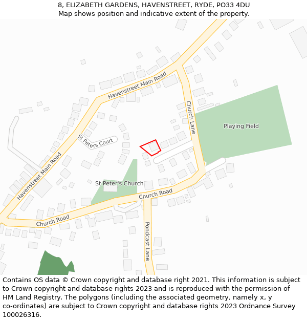 8, ELIZABETH GARDENS, HAVENSTREET, RYDE, PO33 4DU: Location map and indicative extent of plot