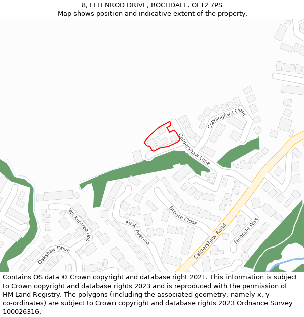 8, ELLENROD DRIVE, ROCHDALE, OL12 7PS: Location map and indicative extent of plot