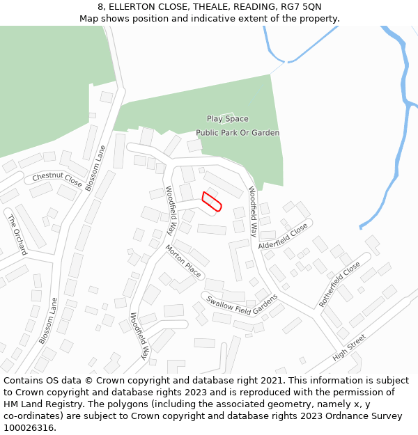 8, ELLERTON CLOSE, THEALE, READING, RG7 5QN: Location map and indicative extent of plot