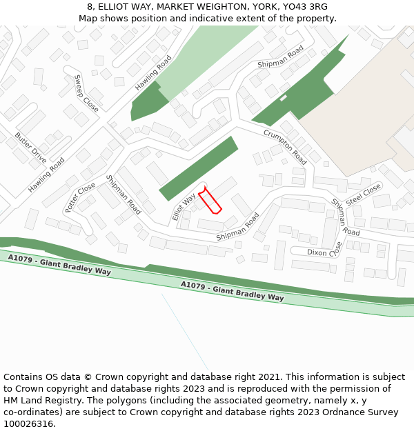 8, ELLIOT WAY, MARKET WEIGHTON, YORK, YO43 3RG: Location map and indicative extent of plot