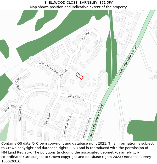 8, ELLWOOD CLOSE, BARNSLEY, S71 5FY: Location map and indicative extent of plot