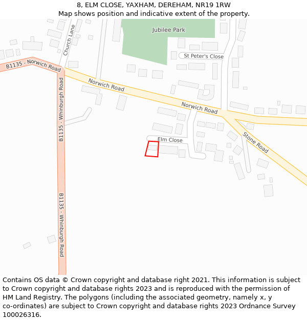 8, ELM CLOSE, YAXHAM, DEREHAM, NR19 1RW: Location map and indicative extent of plot