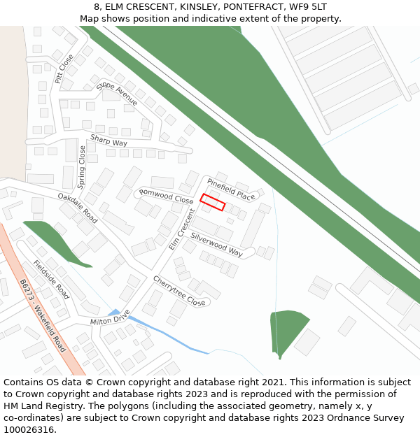 8, ELM CRESCENT, KINSLEY, PONTEFRACT, WF9 5LT: Location map and indicative extent of plot