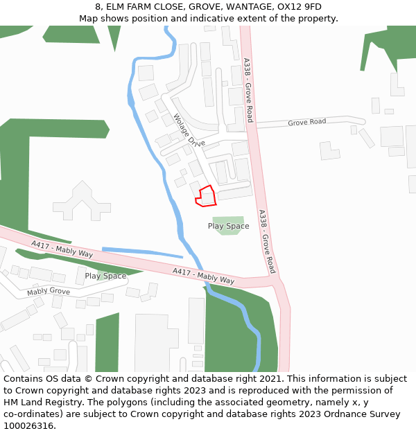 8, ELM FARM CLOSE, GROVE, WANTAGE, OX12 9FD: Location map and indicative extent of plot