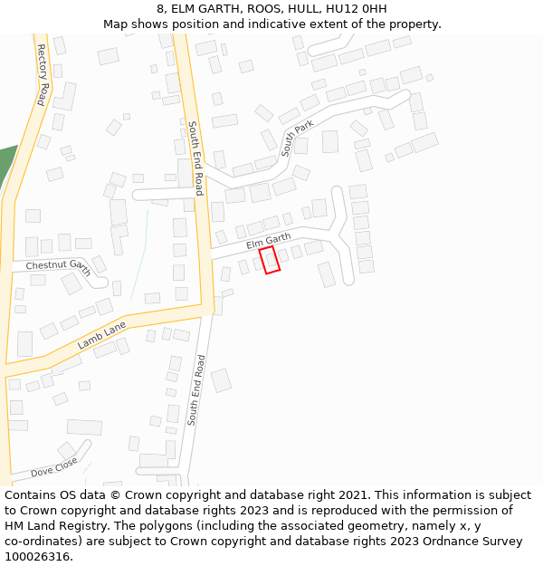 8, ELM GARTH, ROOS, HULL, HU12 0HH: Location map and indicative extent of plot