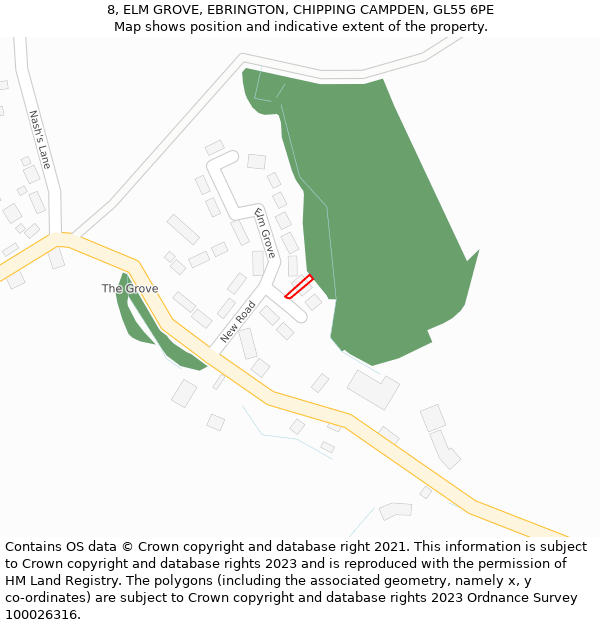 8, ELM GROVE, EBRINGTON, CHIPPING CAMPDEN, GL55 6PE: Location map and indicative extent of plot