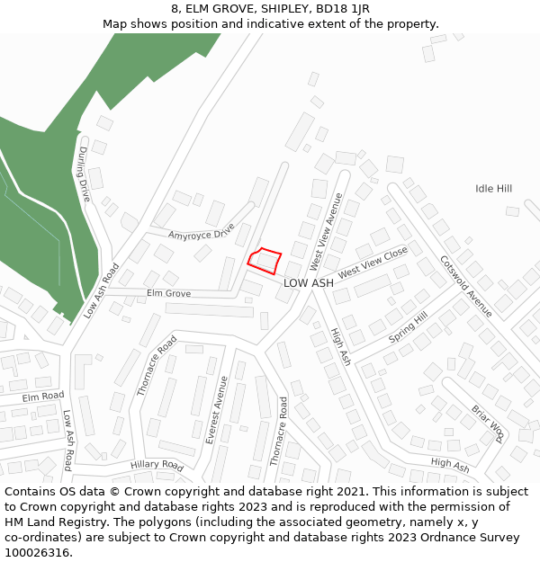 8, ELM GROVE, SHIPLEY, BD18 1JR: Location map and indicative extent of plot