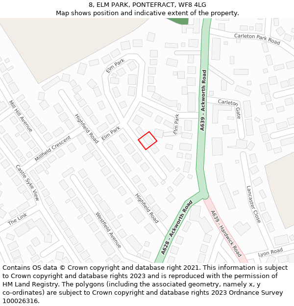 8, ELM PARK, PONTEFRACT, WF8 4LG: Location map and indicative extent of plot