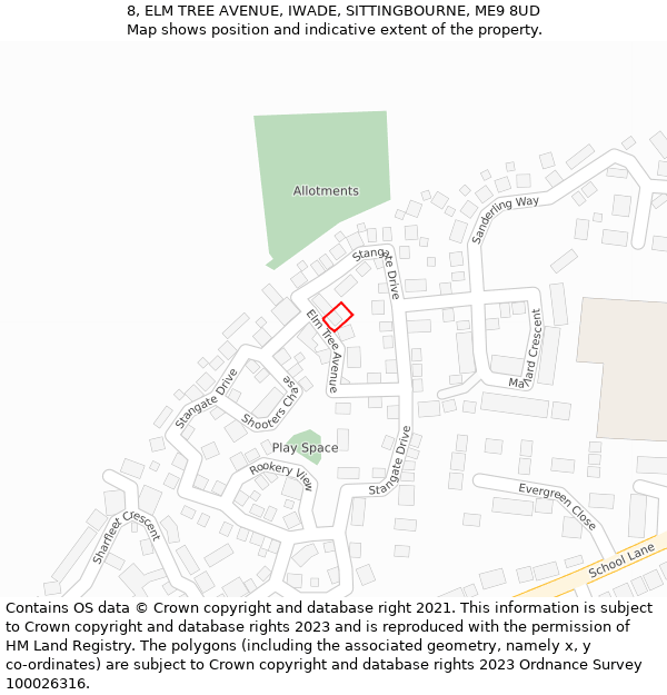 8, ELM TREE AVENUE, IWADE, SITTINGBOURNE, ME9 8UD: Location map and indicative extent of plot