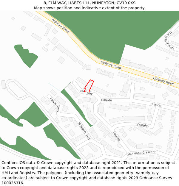 8, ELM WAY, HARTSHILL, NUNEATON, CV10 0XS: Location map and indicative extent of plot