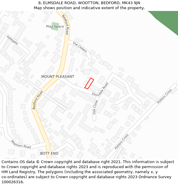 8, ELMSDALE ROAD, WOOTTON, BEDFORD, MK43 9JN: Location map and indicative extent of plot