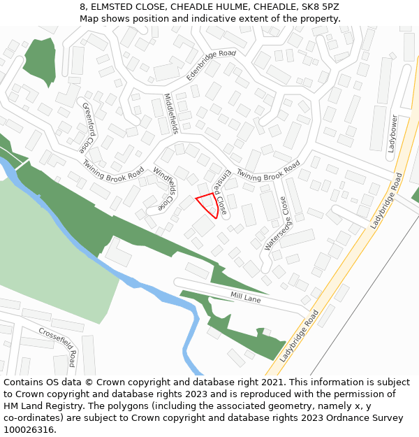 8, ELMSTED CLOSE, CHEADLE HULME, CHEADLE, SK8 5PZ: Location map and indicative extent of plot