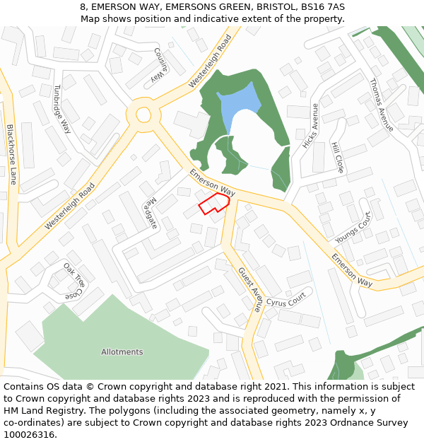 8, EMERSON WAY, EMERSONS GREEN, BRISTOL, BS16 7AS: Location map and indicative extent of plot