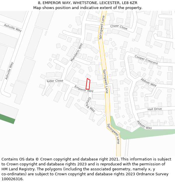 8, EMPEROR WAY, WHETSTONE, LEICESTER, LE8 6ZR: Location map and indicative extent of plot