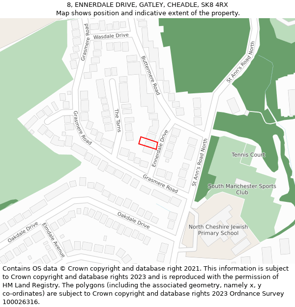 8, ENNERDALE DRIVE, GATLEY, CHEADLE, SK8 4RX: Location map and indicative extent of plot