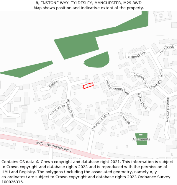 8, ENSTONE WAY, TYLDESLEY, MANCHESTER, M29 8WD: Location map and indicative extent of plot