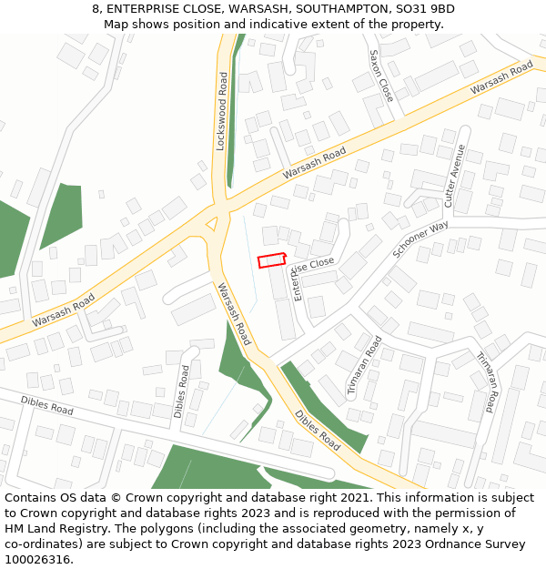 8, ENTERPRISE CLOSE, WARSASH, SOUTHAMPTON, SO31 9BD: Location map and indicative extent of plot