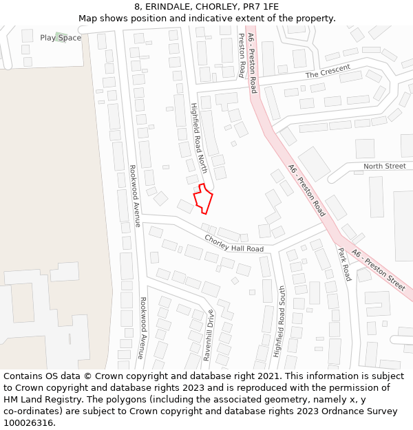 8, ERINDALE, CHORLEY, PR7 1FE: Location map and indicative extent of plot