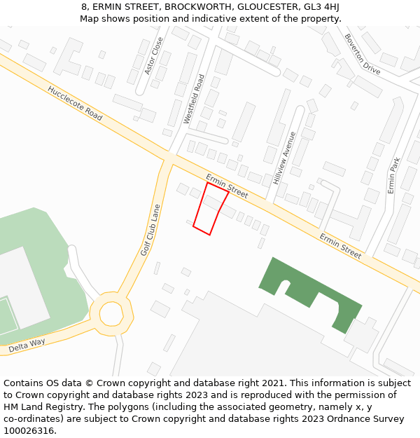8, ERMIN STREET, BROCKWORTH, GLOUCESTER, GL3 4HJ: Location map and indicative extent of plot