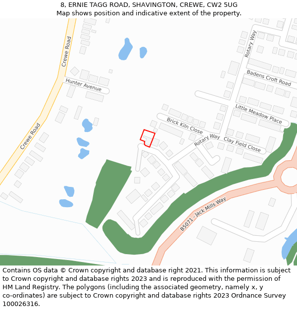 8, ERNIE TAGG ROAD, SHAVINGTON, CREWE, CW2 5UG: Location map and indicative extent of plot