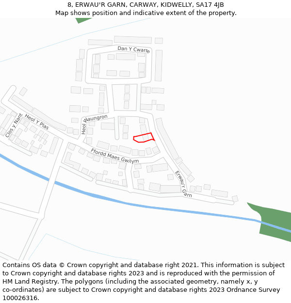 8, ERWAU'R GARN, CARWAY, KIDWELLY, SA17 4JB: Location map and indicative extent of plot