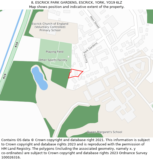 8, ESCRICK PARK GARDENS, ESCRICK, YORK, YO19 6LZ: Location map and indicative extent of plot