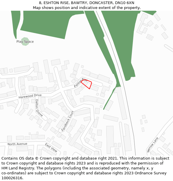 8, ESHTON RISE, BAWTRY, DONCASTER, DN10 6XN: Location map and indicative extent of plot